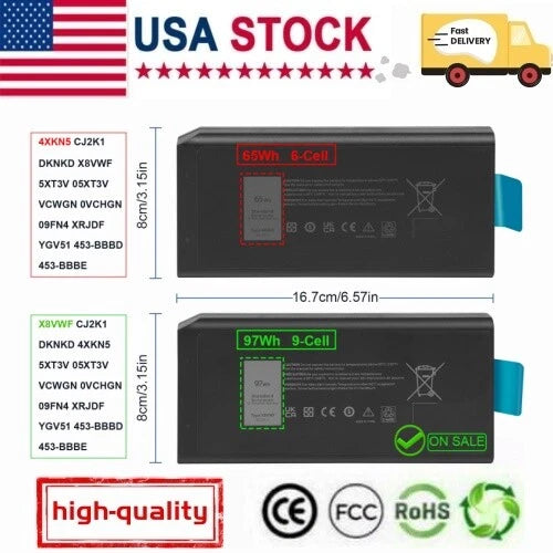 X8VWF Battery For DELL Latitude 14 5414 5404 7414 7404 453-BBBE 4XKN5 65wh-6cell