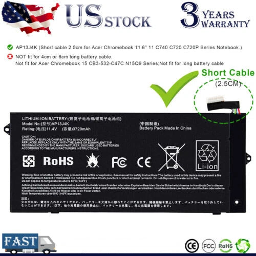 AP13J3K Battery for Acer Chromebook C720-2848 C720 C720P C740 14 CB3-431 AP13J4K