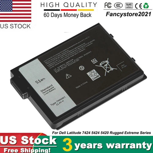 7WNW1 Laptop Battery For Dell Latitude 7424 5424 5420 Rugged Extreme 51Wh 11.4V