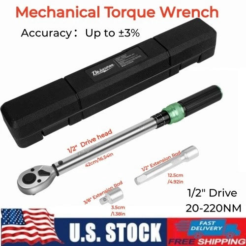 20-220NM Torque Wrench Adjustable 1/2 inch Drive Ratchet Spanner Repair Kit