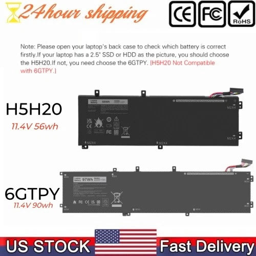 H5H20/6GTPY Battery for Dell XPS 15 9570 9560 9550 7590 Precsion 5530 5520 5510