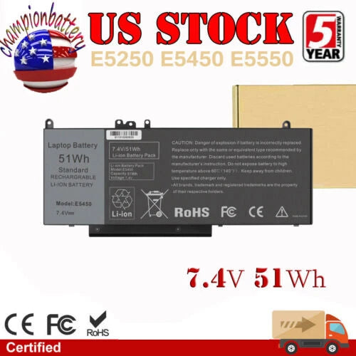 Battery for Dell Latitude E5250 E5450 E5550 Notebook 15.6" G5M10 51Wh 7.4V 4Cell