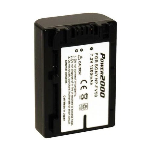 Power2000 Lithium Rechargeable Battery for Sony NP-FV50, 1200 mAH 7.2v