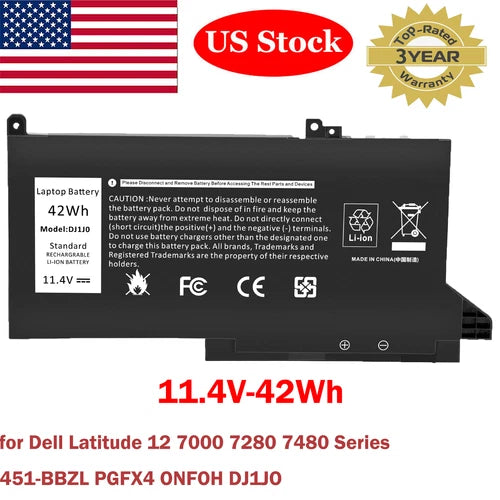 Laptop Battery For Dell Latitude 12 7000 7280 7480 PGFX4 ONFOH DJ1JO DJ1J0 42Wh
