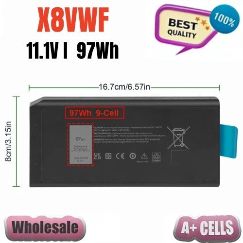 X8VWF Battery For Dell Latitude 14 Rugged 5404 5414 E5404 7404 7414 97Wh