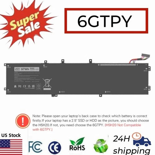 ?6GTPY Battery for Dell XPS 15 9570 9560 9550 7590 Precsion 5530 5520 5510 97wh