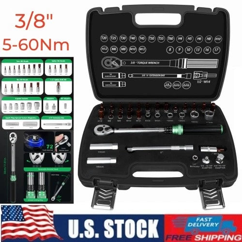 3/8" Drive 5-60Nm torque wrench set 72-Tooth Sockets & Accessories Bike Car