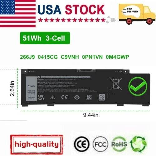 266J9 Battery for Dell Inspiron G3 3500 3590 3790 G5 5500 5505 Ins 14-5490 51Wh