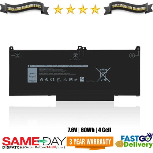 For Dell Latitude 5300 5310 (2-in-1) 7300 7400 7.6V 60Wh Laptop Battery MXV9V