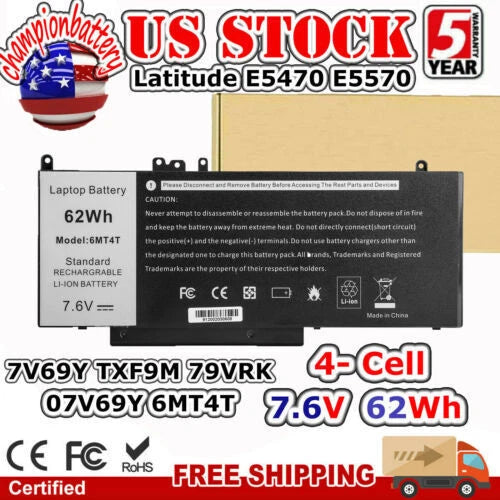 6MT4T Battery/Charger for Dell Latitude E5470 E5570 79VRK 7V69Y TXF9M Notebook