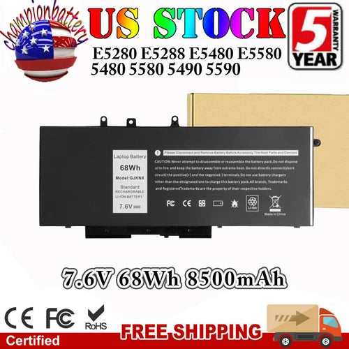 68Wh Battery for Dell LATITUDE 5480 5580 5490 5590 E5280 E5288 E5480 GD1JP GJKNX