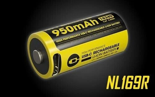 Nitecore NL169R 950mAh Rechargeable RCR123 / 16340 Battery w/USB-C Charging Port