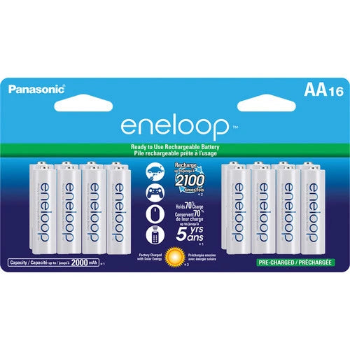 Panasonic Eneloop AA 16 Pre-Charged up to 2000mAH, 2100X Rechargeable Batteries