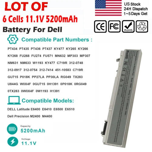 ??LOT 1-100x PT434 Battery For Dell Latitude E6400 E6410 E6500 E6510 W1193 M4400