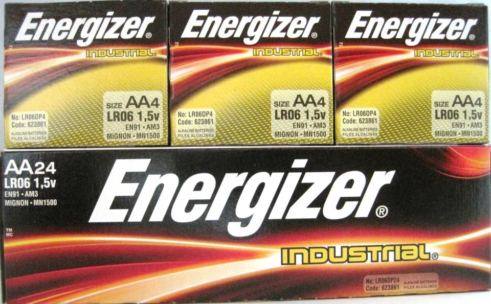 24 Pk New Energizer Industrial AA Batteries Exp 2023 With Free Holder!