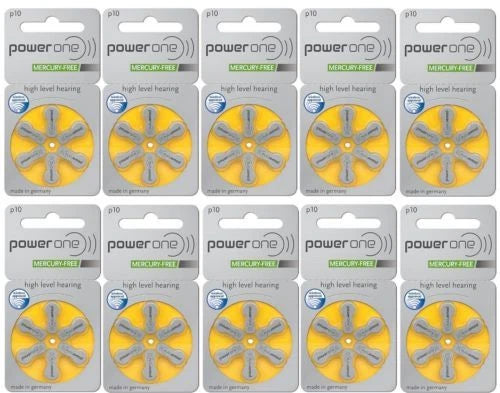Power One Hearing Aid Batteries Yellow Size 10 Pack of 6 (60 Batteries)