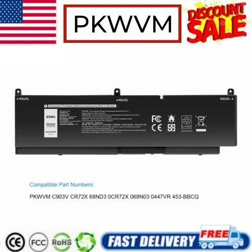 PKWVM Battery For Dell Precision 7550 7560 7750 7760 0447VR 068N03 453-BBCQ 95wh