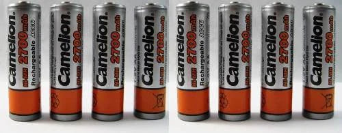 8 Pcs Camelion AA Rechargeable 2700mAh 1.2V Ni-MH Batteries