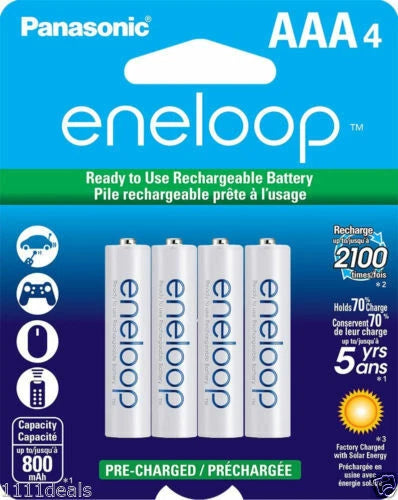 Panasonic Eneloop 4 Pack AAA Rechargeable NiMH Batteries + Free Battery Holder