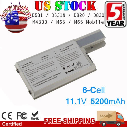 D820 D830 Battery for Dell Latitude D531 D531N M65 M4300 Type CF623 CF711 DF192