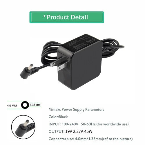 Charger Adapter ADP-45DW A AD883J20 for ASUS Zenbook Vivobook 45W 19V 2.37A 4mm