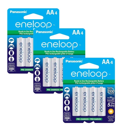 Panasonic Eneloop AA 12 Rechargeable Batteries up to 2100 Charges, 2000 mAH