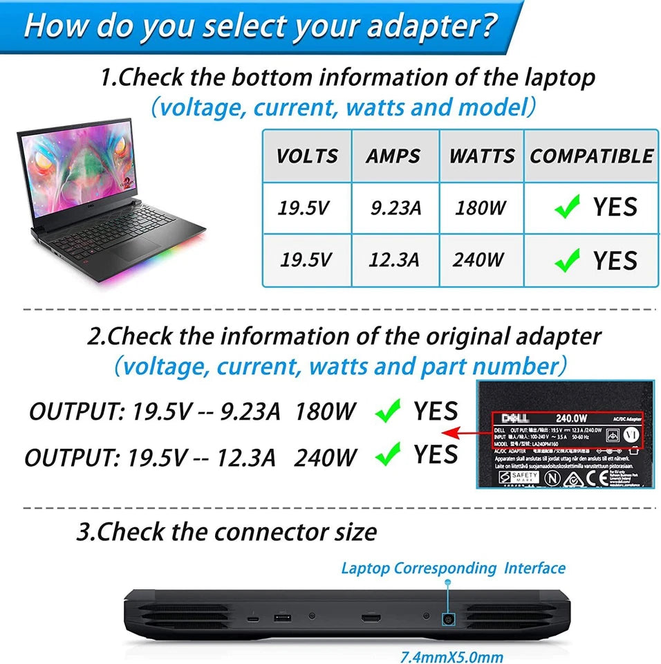 240W AC Adapter Charger Power Cord for Dell Precision M4600 M4700 M4800 Laptop
