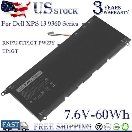 PW23Y Battery for Dell XPS 13 9360 XPS 2017 Series TP1GT 0TP1GT RNP72 60Wh