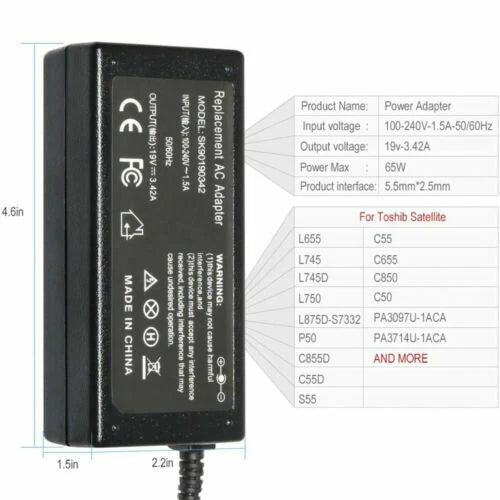 AC Adapter Charger Power For Toshiba Satellite L645-S4102 L645-S4103 L645-S4104
