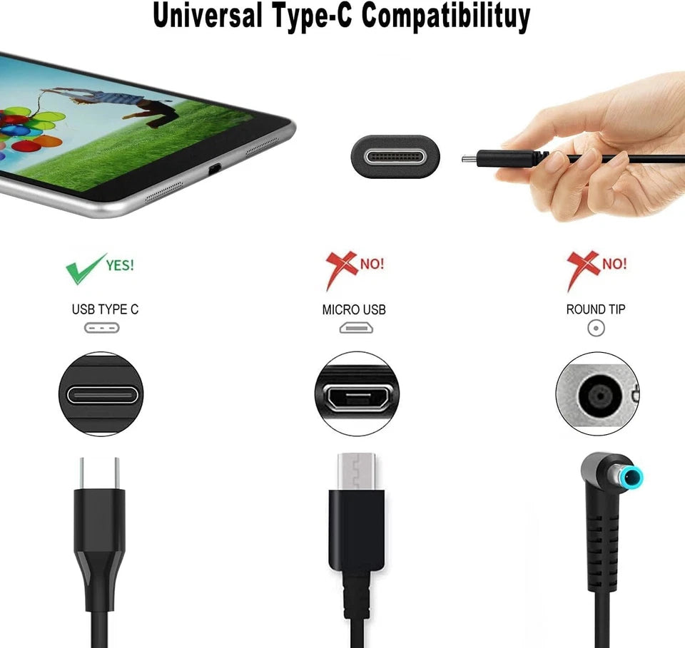 65W USB-C Blue Charger for HP ProBook 440 G11, 445 G11, 450 G10, 460 G11 Laptop