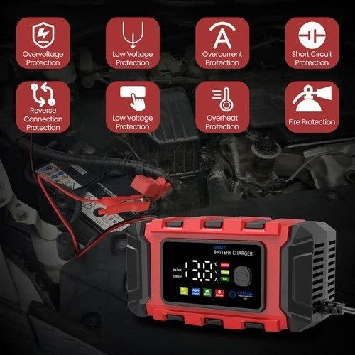 12V 6A Car Battery Charger LiFePo4 Fast Charger Automatic Smart Pulse Repair AGM
