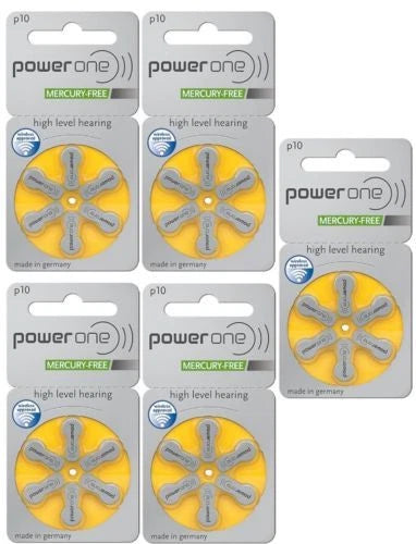 Power One Hearing Aid Batteries Yellow Size 10 Pack of 6 (60 Batteries)