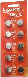 10 Brand New AG12 LR43 386 Alkaline Button Cell Battery Loopacell