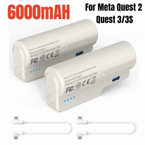 6000mAh Extended Battery Pack W/Type-C Cables For Meta Quest 2 and Quest 3/3S